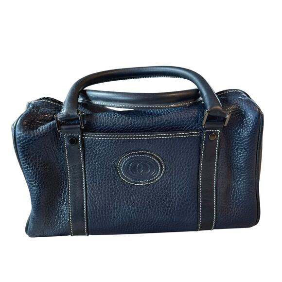 Vintage Gucci Mini Sukey Boston Bag Navy Blue Leather Double Handle Satchel - Picture 1 of 15